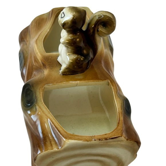 Vintage Ceramic Squirrel and Log Miniature Planter-Woodland Forest Decor - Picture 9 of 9